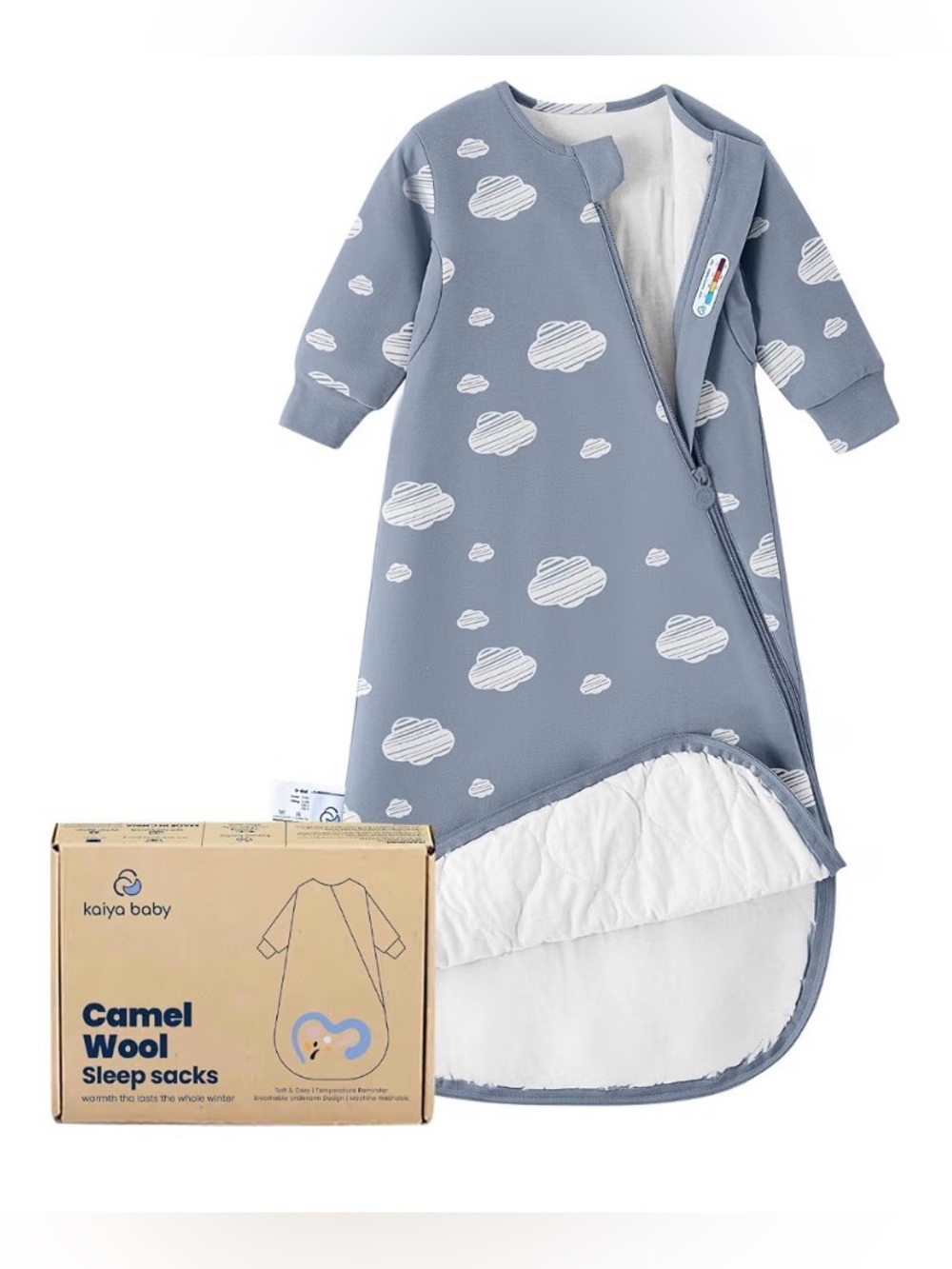NIB - KaiyaBaby Organic Cotton Baby Sleep Sack, Long Sleeve 1.0 TOG, 6-18M